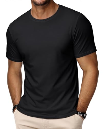 HMIYA Kurzarm Rundhals T-Shirts für Herren Baumwolle Sommer Oberteile Regular Fit Sport Fitness Funktionsshirt Einfarbig Basic Unterhemd Shirts