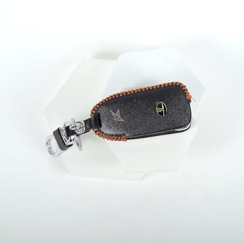 Image of Leather Smart Car Key Cover Case with Metal Hook Keychain for Tata Tigor, Bolt, Nexon, Hexa, Zest, Tiago (Black)