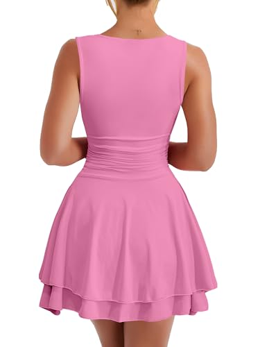 Image of Kaximil Women's Ruffle Hem Boat Neck Mini Dress Sleeveless Ruched Corset Short Party Dresses