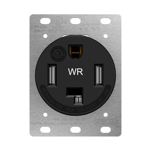 LIDER 30 Amp Flush Dryer Receptacle, NEMA 14-30R, UL Listed, Matte Black