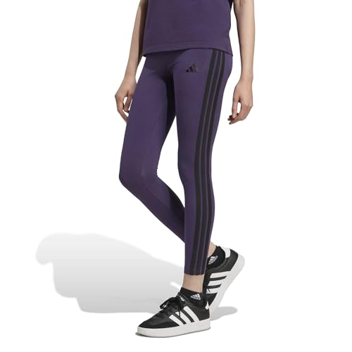 Adidas Womens Essentials 3-Stripes Cotton Leggings Aurora Plum/Black Small