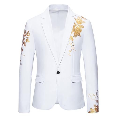 Generic Men Pocket Lapel Button Suit Suit Button Suit Jacket (White, M), Medium