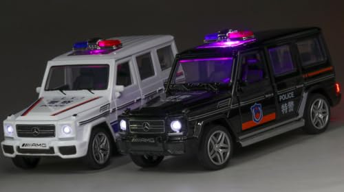 Image of Exclusive Alloy Metal Pull Back Die-cast Car Scale Model with Sound Light Mini Auto Toy for Kids Metal Model Toy Car with Sound and Light(AMG -Police CAR White)