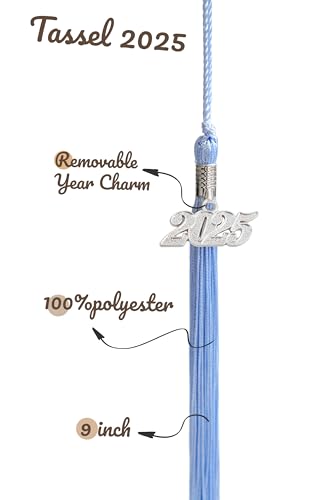 Image of Graduation Single Color Tassel with Date Drop 2025(Sky Blue Tassel,Silver Charm)