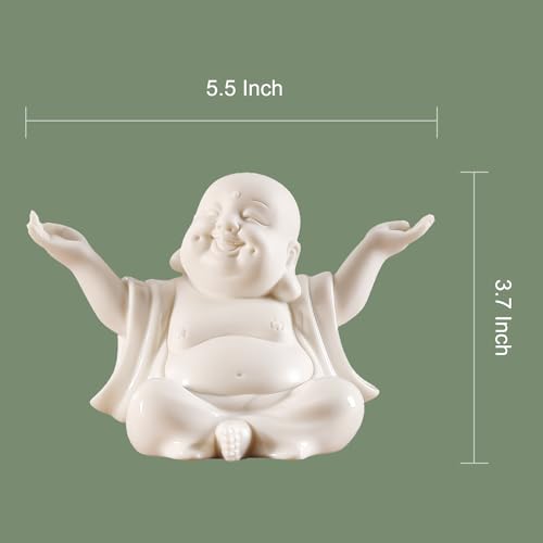Houlu Small White Laughing Buddha Statue for Home Decor, Ceramic Happy Buddha Statue Indoor for Good Luck