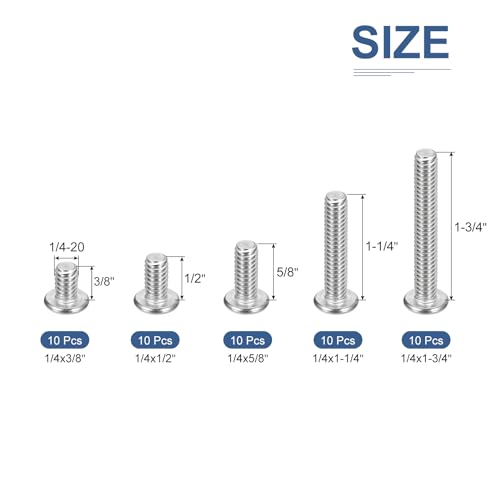 DTGN 50Pcs 1/4-20 Phillips Pan Head Machine Screws, 304 Stainless Steel 5/16", 1/2", 5/8", 3/4" - Image 2