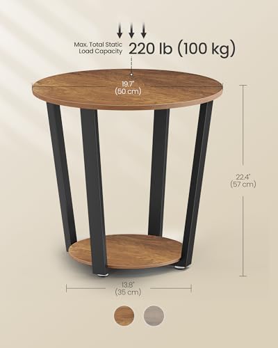 Image of VASAGLE Round Side End Table, 2-Tier Accent Bedside Table with Storage Shelf, Easy Assembly, Nightstand for Small Spaces, Living Room, Bedroom, Honey Brown and Ink Black ULET057KB01S