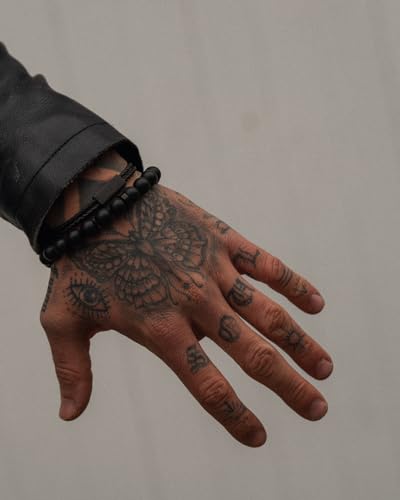 Forge & Foundry Men’s Matte Black Solid Onyx Beaded Bracelet | 10mm, 8mm, 6mm Bead Size Options | Signature Stainless Steel Engraved Bead | Andalus2