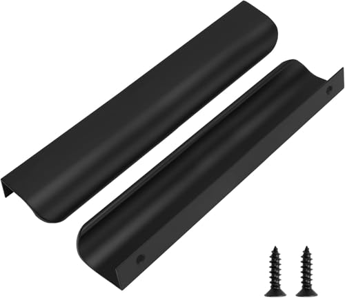 Image of Goldenwarm Black Cabinet Handles 6-1 /4 Inch 100 Pack, Finger Pulls for Cabinets, Edge Pull for Dresser Drawers, Aluminum Alloy, Modern Kitchen Hardware for Dresser Bathroom Closet and Cupboard