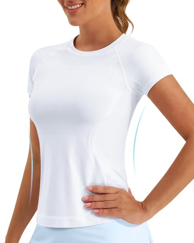 Image of Stelle Women Workout Tops Short Sleeve Seamless Athletic Shirts Yoga Gym Sports Breathable Tees