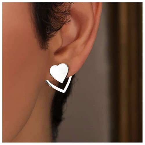 Cimenexe Vintage Heart Ear Jacket Earrings Silver Heart Earrings Love Heart Studs Earrings Bohemian Heart Front Back Earrings Jewelry for Women and Girls Gifts
