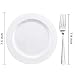 bUCLA 100Pieces White Plastic Plates with 100Pieces Silver Plastic Forks-7.5inch White Disposable Salad/Dessert Plates-Premium Heavy Duty Appetizer Plates for Weddings& Parties