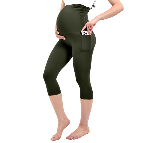 Ipletix Maternity Capris Leggings with Pockets Pregnancy Yoga Pants