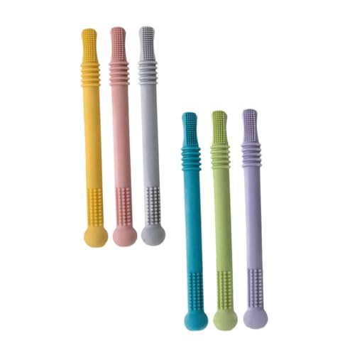 Image of CIMAXIC 6Pcs Hollow Silicone Teething Stick for Newborns Soft Elastic Molar Straws to Soothe Gums and Develop Grasping Ability Safe Teething Tube Playthings Random Colors Random Color