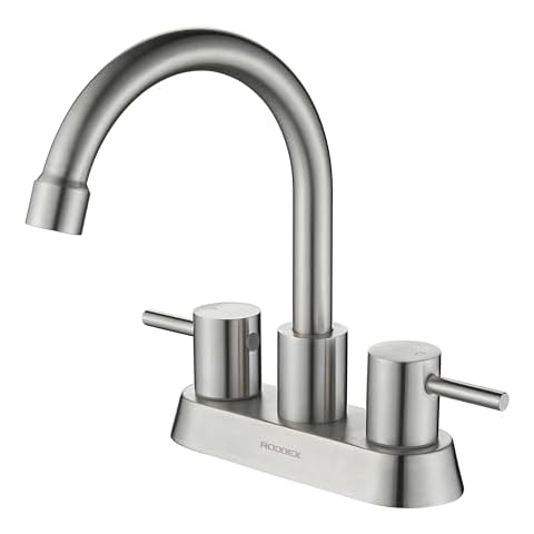 RODDEX Bathroom Sink Faucets 4 Inch Center 2 Hole 2 Handle Brushed Nickel Bathroom Faucet with Two Water Supply Lines, Stainless Steel Bar Sink Faucet Bathroom for Bathroom Vanity Sink RV Cover