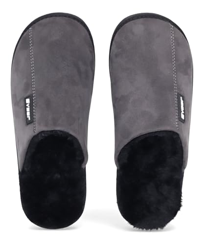 Image of SVAAR Men's Warm Winter Slippers, Cozy Fur Flip Flop Slip-On House Shoes, Indoor Bedroom Slides & Closed-Toe Home Clogs Sandals