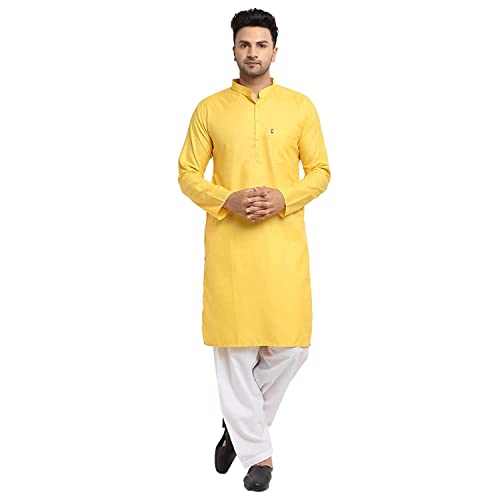 Image of Royal Kurta Mens Cotton Solid Pattern Kurta and Salwar Set