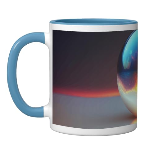 Pearl in the sand and supernova in a glass sphere Ceramic Mug, Blue/White, 11oz