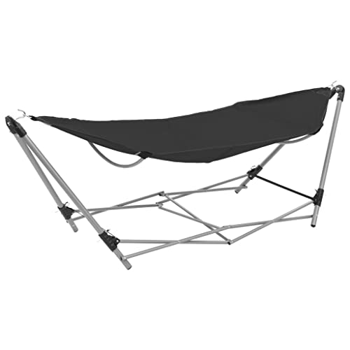 vidaXL Hamac avec Support Pliable Noir Hamac de Jardin Lit Suspendu Camping