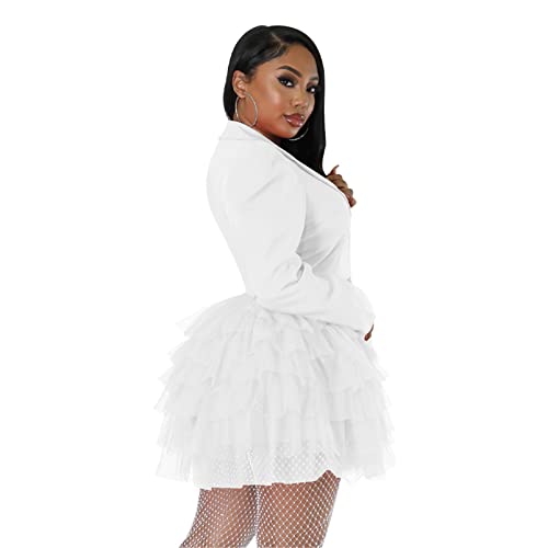 Womens Sexy Long Sleeve Lapel Button Ruffles Mesh Paneled Bodycon Party Clubwear Blazer Jackets Dress3