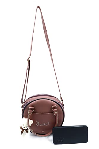 Image of Sling Bag for Women & Girls Stylish Crossbody One Side Purse Sling Bag Closure & Adjustable Strap with teddy Keychain and zip round bag