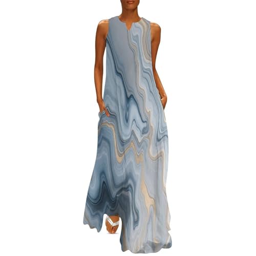 Robe longue imprimé marbre bohème d'été col en V élégante robe maxi A-line