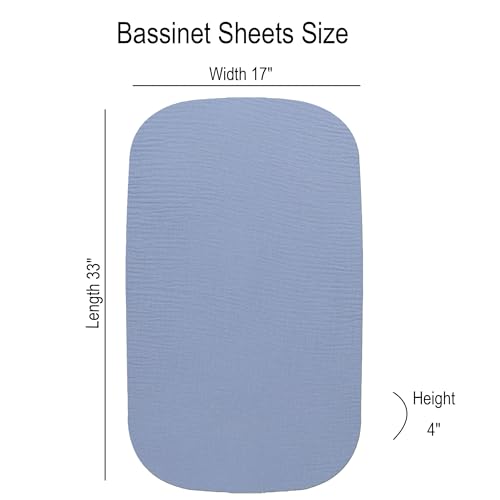Image of Onacosht Muslin Bassinet Sheets 3 Pack for Baby Boy, Dinosaur Car &Blue | Skin-friendly, 100% Cotton Bassinet Fitted Sheets, 33 inch X 17 inch, Universal Size for Standard Oval & Rectangle Bassinet Mattress
