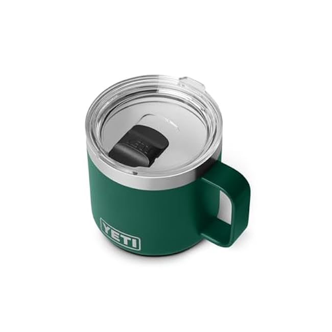 YETI Rambler 14 oz Ceramic Lined Stackable Mug, Vacuum Insulated, Stainless Steel with MagSlider Lid, Black Forest Green