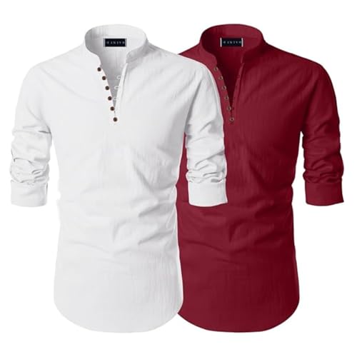 Image of Men's Trendy Short Kurta Shirt | Mandarin Collar Full Sleeve Cotton Ethnic Wear | Regular Fit Traditional Indian Apparel | Casual Festive Party Function Clothing