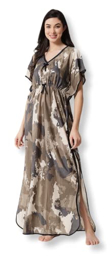 G4Girl Women's Silk Geometric Print Maxi Nightgown