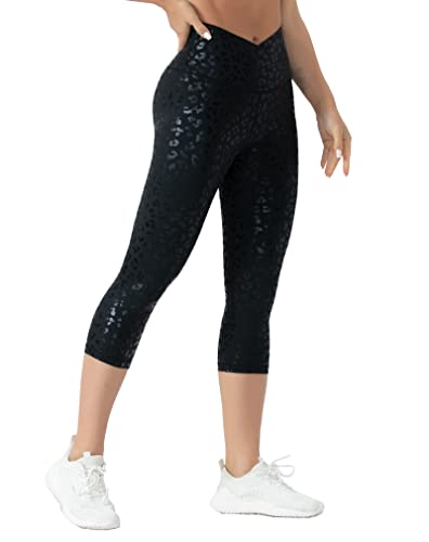 THE GYM PEOPLE Womens' V Cross Waist Yoga Leggings with High Waisted Tummy Control
