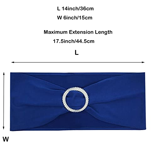 Image of Spandex Chair Sashes Bands, Royal Blue, 100PCS | Stretch Chair Ties Bows, With Buckle Slider, For Wedding Party Banquet Decoration