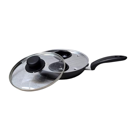 COOKCLASSIC Padella antiaderente per uova in camicia, 2 tazze in camicia, padella da 20 cm, vassoio, 2 tazze con coperchio in vetro, prodotto nel Regno Unito, lavabile in lavastoviglie, tutti i piani