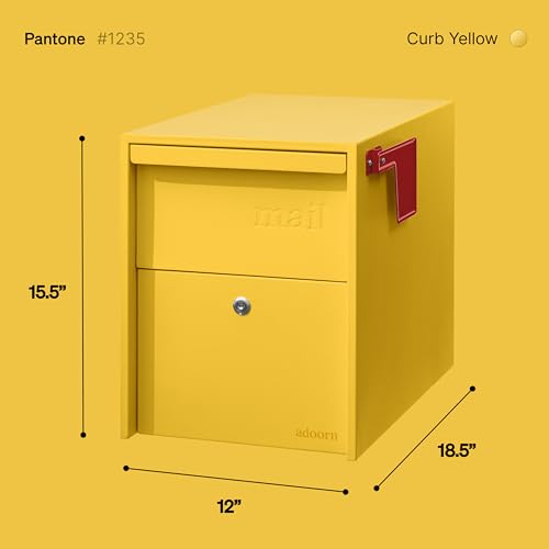 Image of Adoorn Lockable Post Mount Mailboxes for Outside - Large Anti-Theft Locking Mailbox for Packages and Letters - Weatherproof Construction - Durable Steel - 15.5 inch H x 12 inch W x 18.5 inch D - Yellow