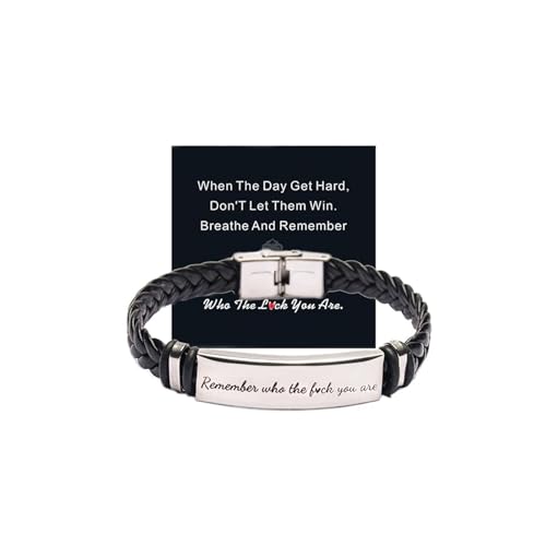 Atiptu Remember Who The F You Are Motivationa Bracelet-Dont Let The Hard Days Win Bracelet for Women Men Black Braided Stainless Steel Engraved Inspirational Message Fashion Bracelet Jewelry