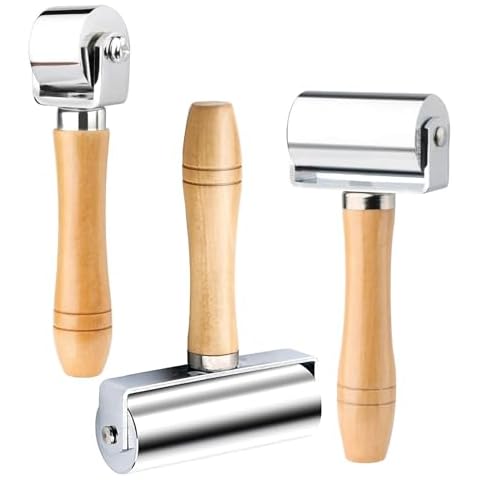 Mnuizu 26mm+60mm+100mm Leather Press Edge Roller, Wooden Handle Leather Rolling Craft Roller, Seam Roller for Leather, Leather Edge Creaser, Leather Craft Laminating Tool for Leather Craft（Wood） Cover