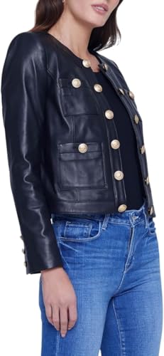 Women's Red Leather Jacket Gold Button Front Women's Black Real Lambskin Leather4