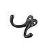 Renovators Supply Black Cast Iron Coat Double Hook Decorative Robe Wall Mount Hanger Hooks for Hat Or Jacket Holder Rust Resistant Powder Coated Utility Storage Hooks with Hardware Pack of 5