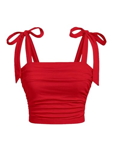 SOLY HUX Girl's Bow Tie Sleeveless Crop Top Ruched Square Neck Summer Going Out Cami Tank Shirts