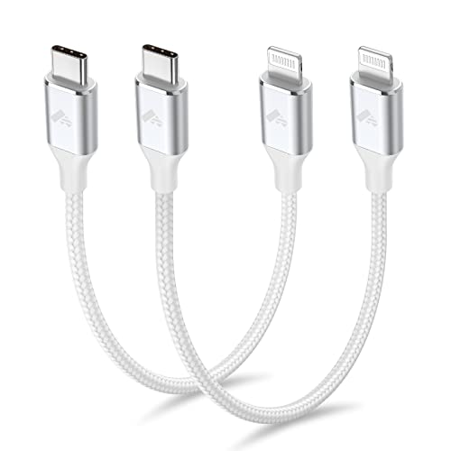 2Pack Short USB C to Lightning Cable 1ft, PD USB C to iPhone Charger Cable MFi Certified, Nylon Braided Short iPhone Charger Cord Fast Charging for iPhone 14 13 12 11 Pro Max XR XS X 8 Plus SE iPad