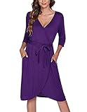 Pinspark Morgenmantel Damen Lang Kimono Damen Sexy 3/4 Ärmel aus Weiche Bademantel Damen Baumwolle Nachtwäsche mit V-Ausschnitt Robe PU_L