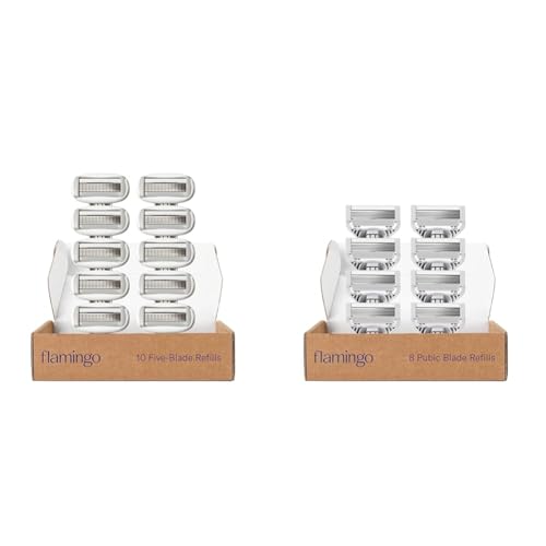 FLAMINGO Women's Razor 5-Blade Refills- 10ct & Flamingo Pubic Women’s Razor Refill Cartridges - For Bikini Line Hair Removal - 8 Count image 2