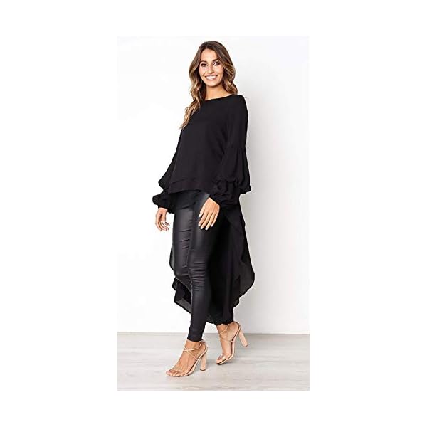PRETTYGARDEN-Womens-Lantern-Long-Sleeve-Round-Neck-High-Low-Asymmetrical-Irregular-Hem-Casual-Tops-Blouse-Shirt-Dress PRETTYGARDEN Women's Lantern Long Sleeve Round Neck High Low Asymmetrical Irregular Hem Casual Tops Blouse Shirt Dress (Black,X-Large)