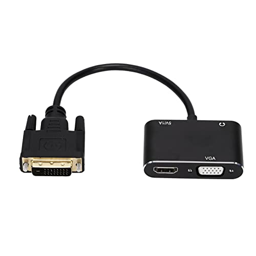 Annadue DVI to VGA HDMI Adapter,2 in 1 Splitter DVI Male to HDMI VGA Female Converter,with Voice Frequency Cable,Compatible with HDTV,Projector,Monitor,Laptops,Desktops - Black