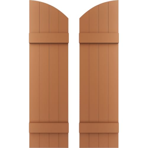 Builders Edge 090140049471 14 Standard Four Joined w/Archtop, Board-n-Batten, Includes Matching Installation Spikes (Per Pair) Vinyl Shutters, 49-in. H, 471-Treated Cedar