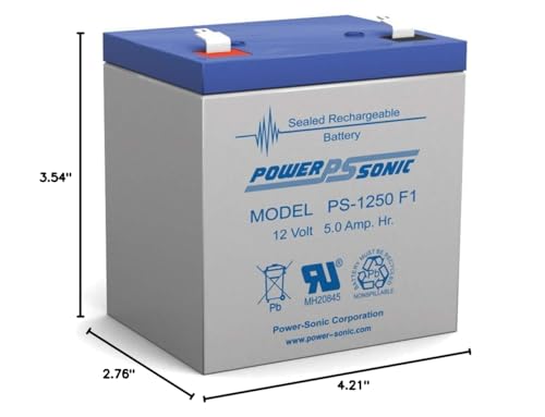 Rechargeable Sealed Lead Acid Battery PS-1250 12V 5.0AH @ 20-hr. 12V 4.5 AH @ 10-hr. (PS-1250F1)