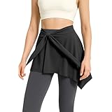 [MORGEN SKY] ヨガウェア レディース ヒップスカーフ ウエストバンド フレア 付け裾 レイヤード 体型カバー 重ね着 テニススコート スカート代わり ストレッチ 吸汗速乾 フィットネス ランニング スポーツ レギンス用 PL01 (JP, アルファベット, Free Size, ブラック)