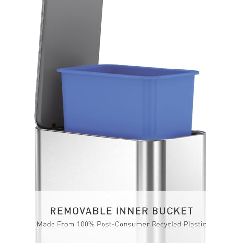Image of simplehuman Slim Step Can, 5L / 1.3 Gallon Compact Bathroom Trash Can, Liner Pocket, Sleek Internal Hinge, 150,000-Step All-Steel Pedal, Lid Shox Silent Close, Brushed Stainless Steel