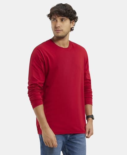 Image of Jockey Men's Regular Fit Round Neck Full Sleeved T-Shirt AM95 Shanghai Red L