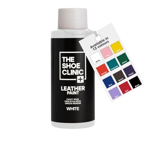 Shoe Clinic Leather Shoe Paint | Quick Drying Finish | Durable Flexible Scratch & Peel Resistant | Leather Paint For Customising & Painting Trainers Sneakers & Leather Footwear (White 50ml)